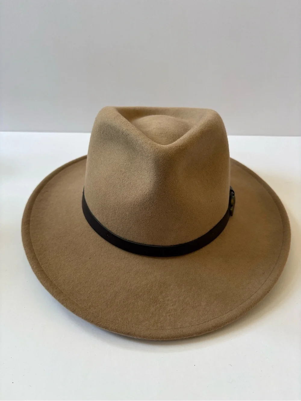 Redhead Wool Felt Fedora Outback Hat Beige S Western Band Ranch Cowgirl Teardrop